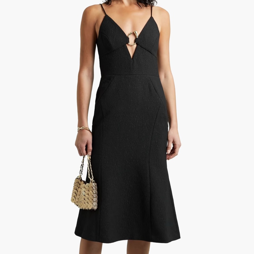 Rebecca Vallance Romy Embellished Cloqué Midi Dress In Black Size US10
